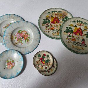 Apple Farm Country Vintage Ohio Art Tin-Litho Plates and Flower Tin Plates.